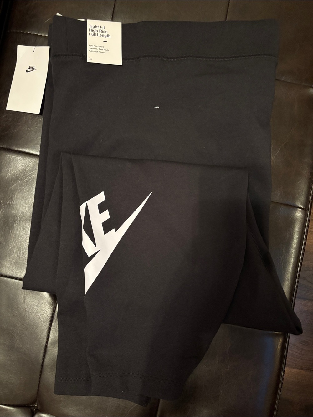 Nike Women Black Leggings with White Swoosh - Picture 1 of 5
